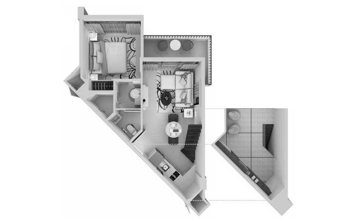 Apartment floor plan, 1 bedroom in Cassia Phuket No. 11007