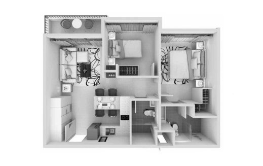 Apartment floor plan, 2 bedrooms in Cassia Phuket No. 11008 (2D)