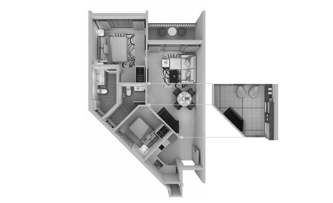 Apartment floor plan, 2 bedrooms in Cassia Phuket No. 11009