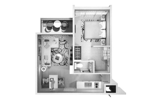 Apartment floor plan, 1 bedroom in Cassia Phuket No. 11006 (2D)